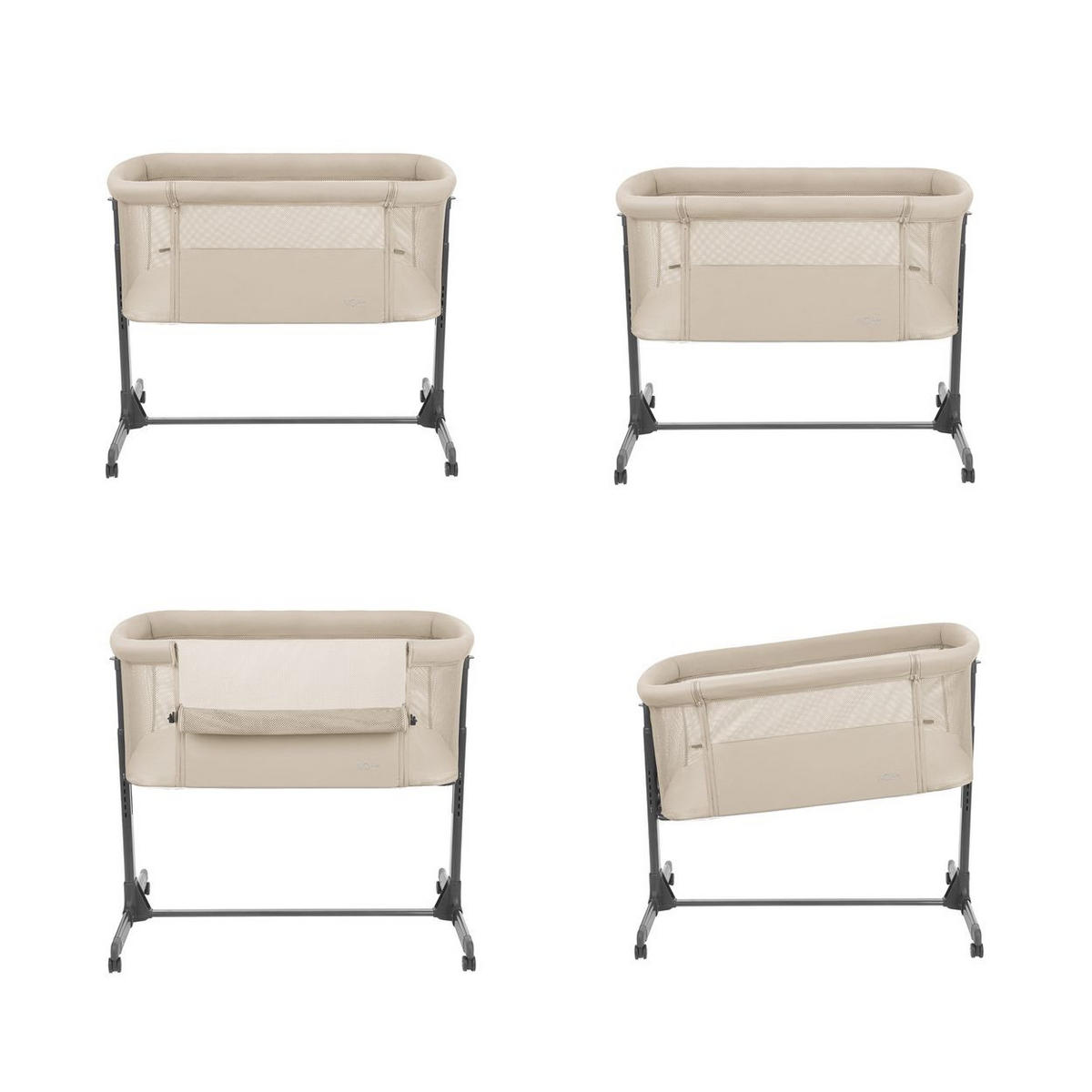 BEISTELLBETT Noah braun 87 x 55 cm, Anti-Reflux, 6-fach höhenverstellbar, 4 Räder, Matratze - Beige, Metall (55/87cm) - Kikka boo