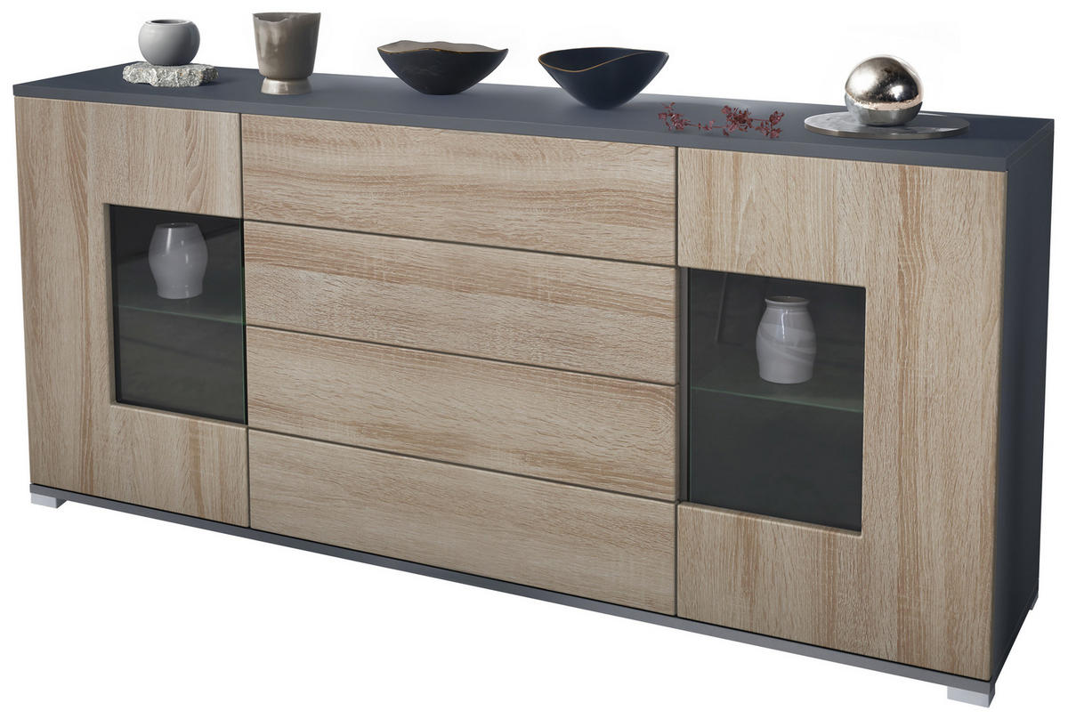 SIDEBOARD Grömitz Eiche sägerau - Eiche San Remo, Holzwerkstoff (166.5/75.5/35cm) - Vladon