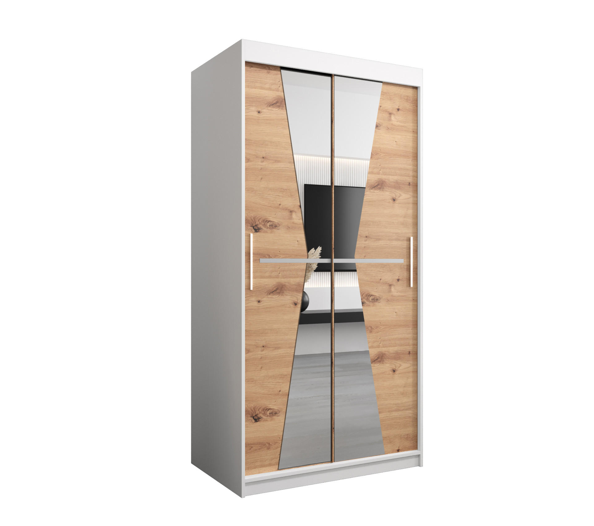 Abiks Möbel Schwebetürenschrank Weiß, Eiche Artisan 100x200x62 cm