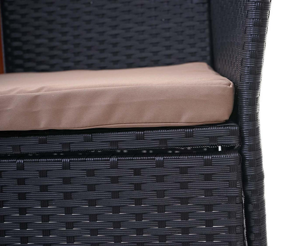 POLY-RATTAN SITZBANK MIT TISCH Schwarz, Beige - Beige/Schwarz, Kunststoff (132/84/55cm) - MCW