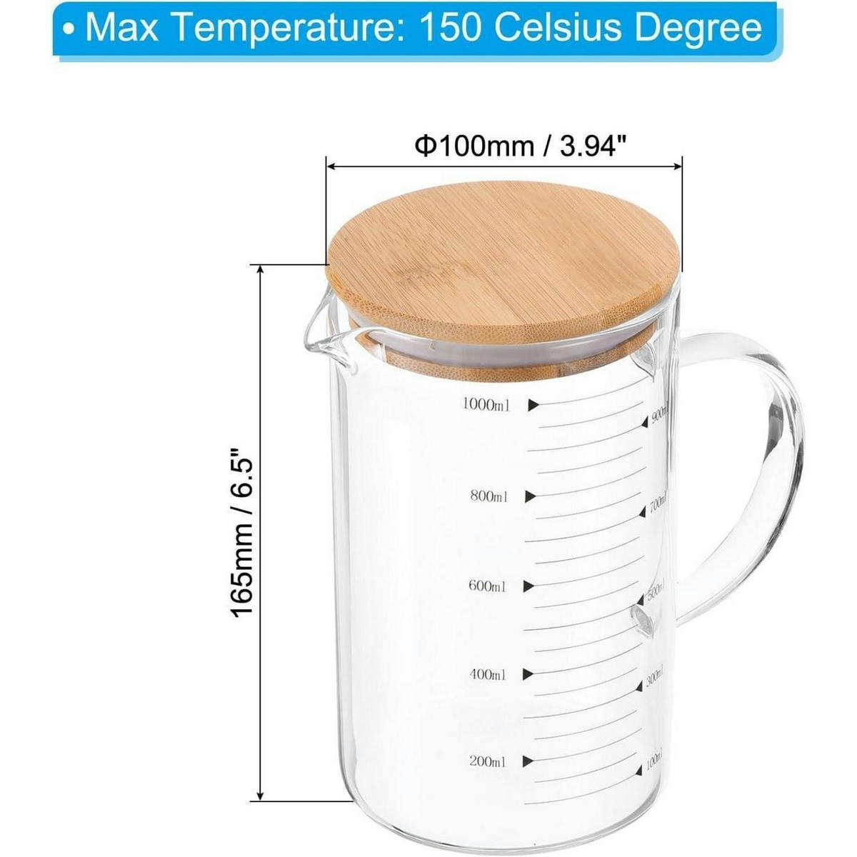 MESSBECHER aus Glas 1000 ml mit Holzdeckel - Schwarz, Glas (1L)
