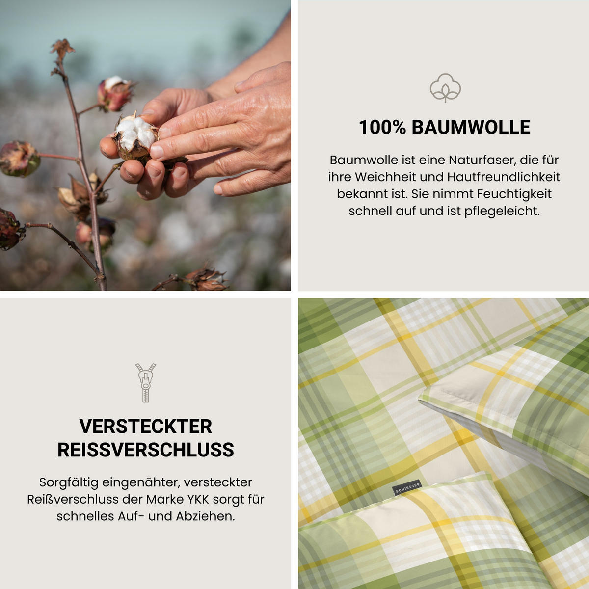 BETTWÄSCHESET Mosa - Renforcé - 2-teilig - 155 x 220 cm - Grün - Grün, Textil (155/220cm) - SCHIESSER