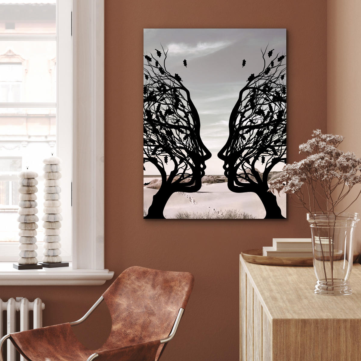 KOVOVÝ OBRAZ Pláž - more - ľudia - strom - moderné umenie 60x80 cm - svetlosivá, kov (60/80cm) - MuchoWow
