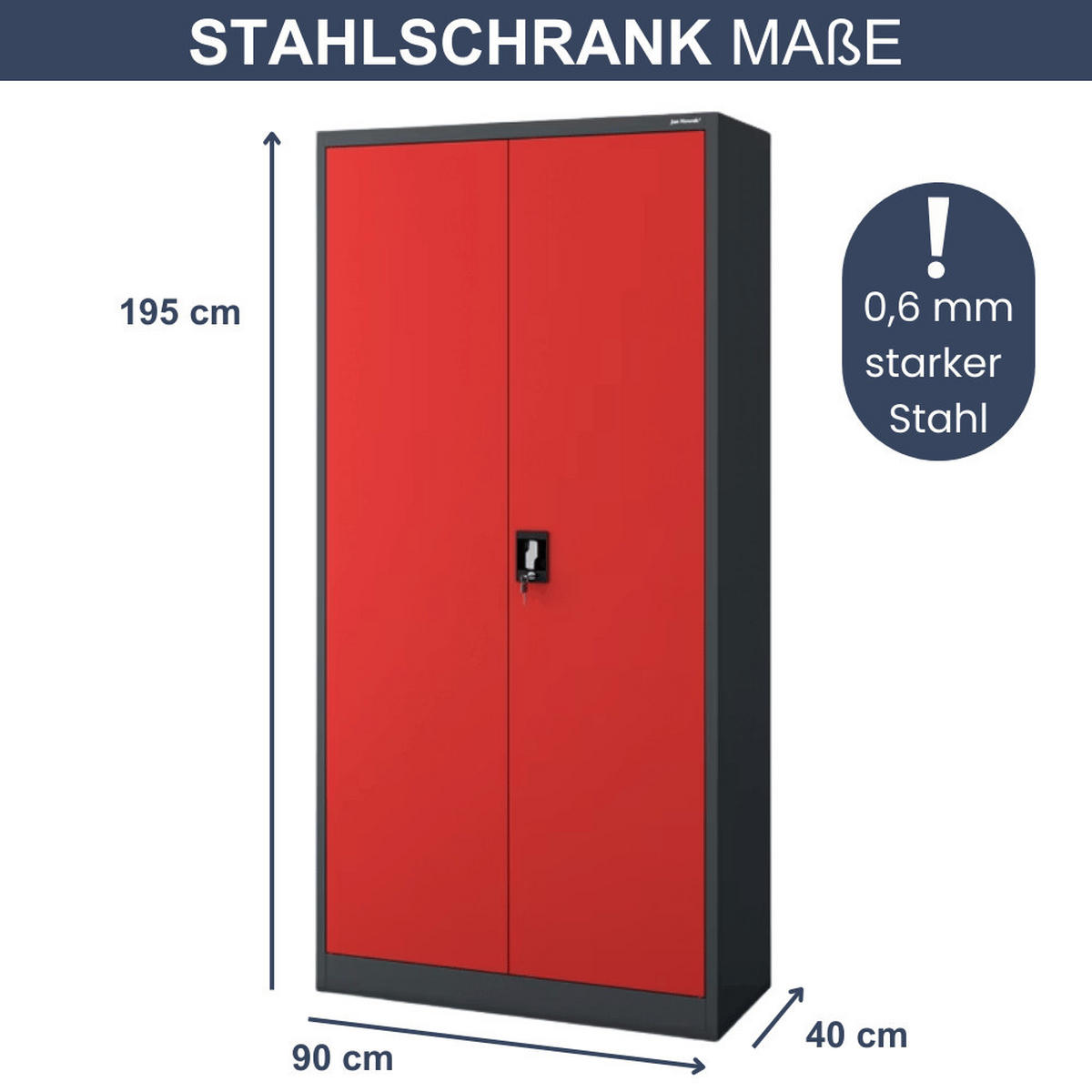 AKTENSCHRANK abschließbar 4er Set KADO 195x90x40cm Anthrazit-Rot - Anthrazit, Metall (90/195/40cm) - DELUKE