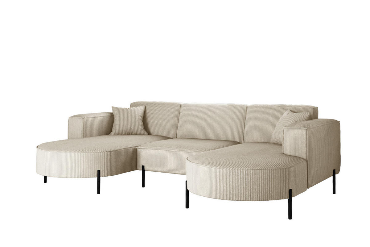 ECKSOFA Designer Modena U Rein stoff Poso Beige - Beige, Holz (165/299cm) - Kaiser Möbel