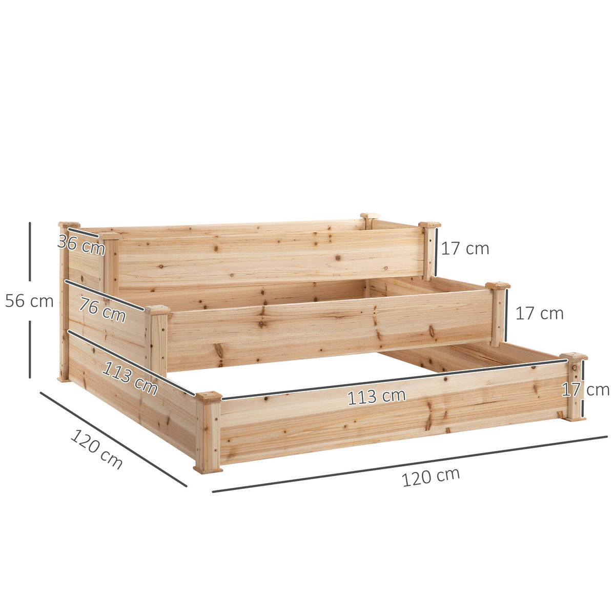 HOCHBEET, Naturfarben - Naturfarben, Holz (120/56/120cm) - Outsunny