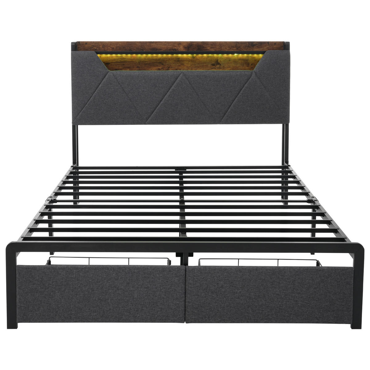 POLSTERBETT 160/200 cm in Grau mit Stauraum-Kopfteil, 2 Schubladen, LED und USB/Type-C Leinen - Schwarz/Grau, Holzwerkstoff/Textil (160/200cm) - STILVORA
