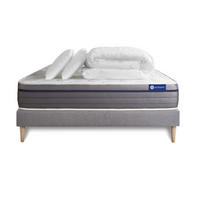 BETT Actimemo zen Memory-Schaum 140 x 190 cm h1 - Kit Bettgestell Grau - Mit Kissen und Bettdecke - Beige/Grau, Karton/Holz (140/190cm) - ACTISOM