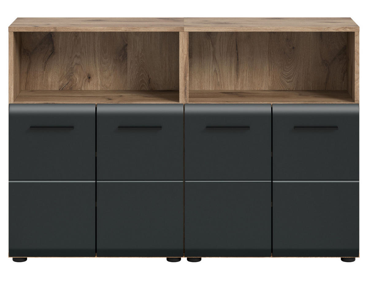 MIDISCHRANK Set Schwarz matt, Eiche Nox, 2x Badkommode, gesamt 120 x 80 cm - Eichefarben/Schwarz, Holzwerkstoff/Kunststoff (120/80/30cm) - Inn.Furn