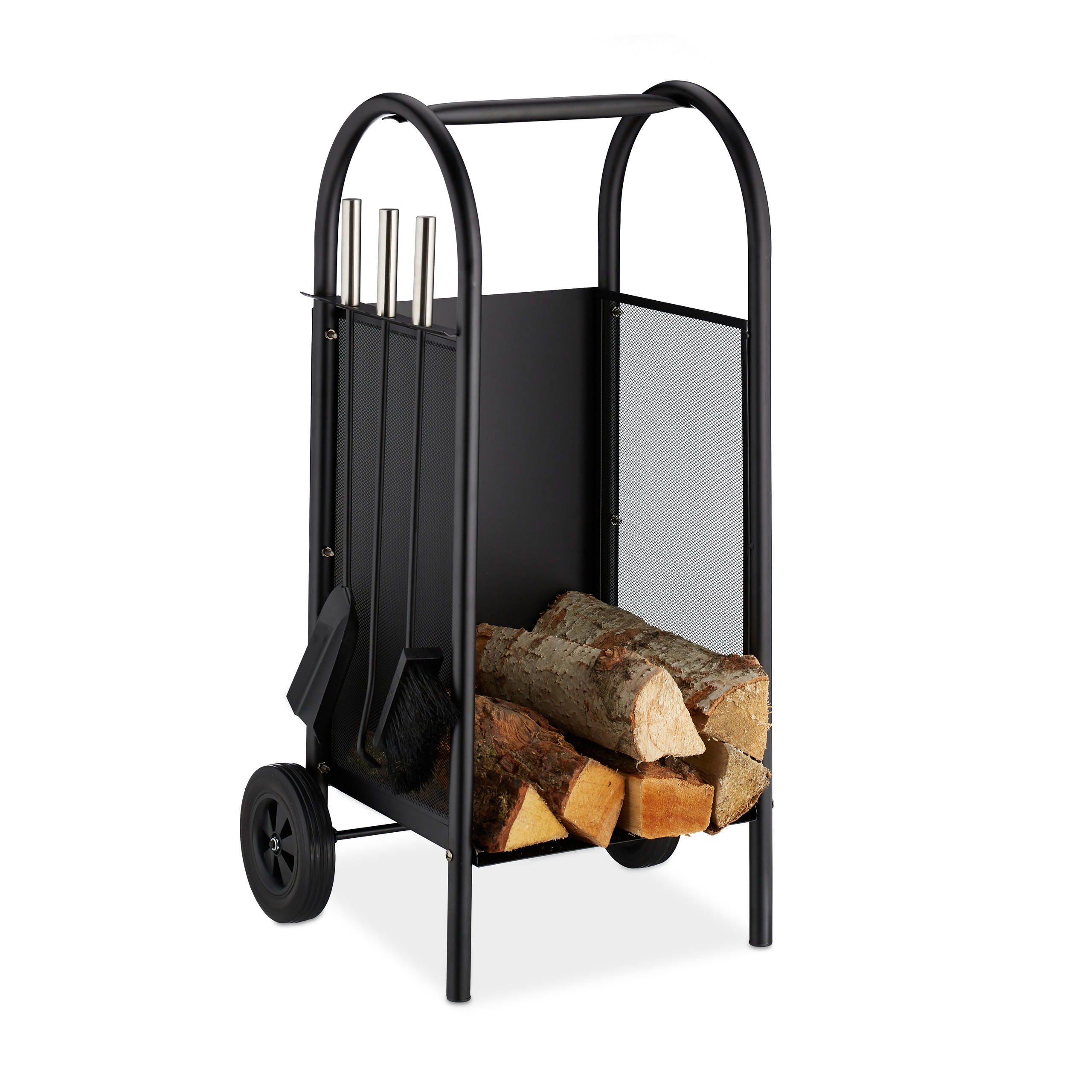 KAMINHOLZWAGEN - Schwarz, Kunststoff/Metall (42/81/37cm) - Relaxdays
