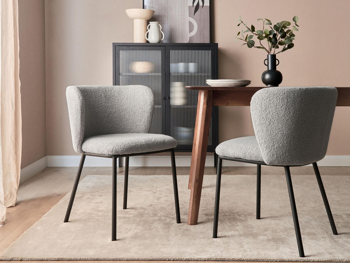 STUHL 2er-Set Bouclé grau Mina - Schwarz/Grau, Textil (45/75/52cm) - Beliani