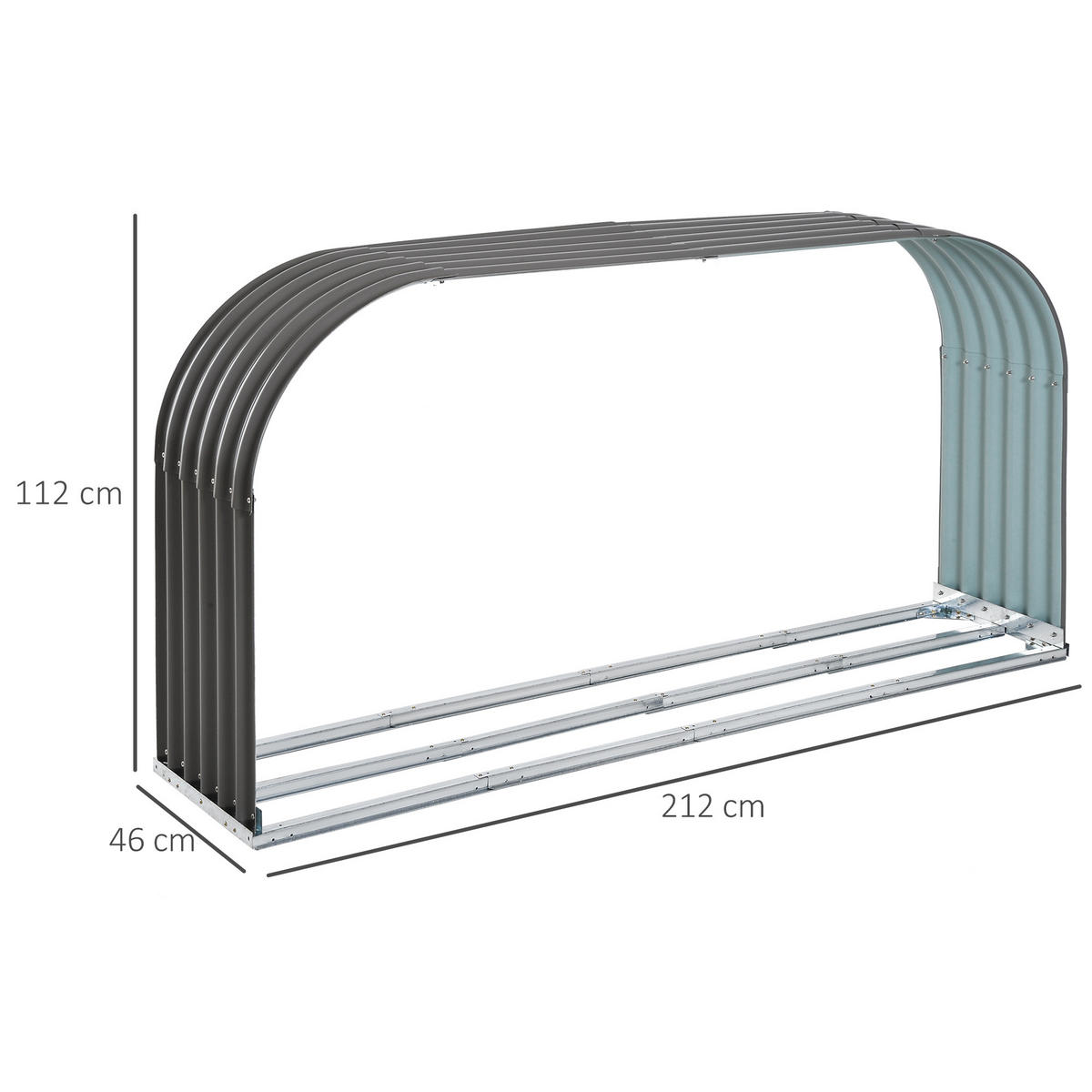 KAMINHOLZSTÄNDER, Holzlager, Kaminholzunterstand, 0,85 m³, Stahl, Grau - Grau, Metall (46/112/212cm) - Outsunny
