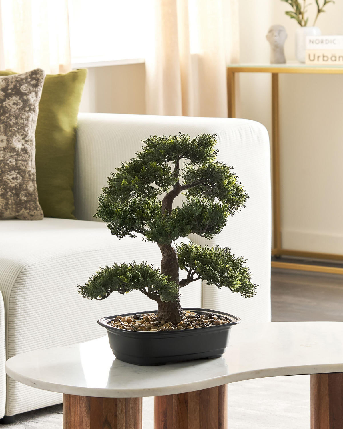 KUNSTPFLANZE im Blumentopf 44 cm Grün/Schwarz Pine - Schwarz/Grün, Kunststoff (44cm) - Beliani