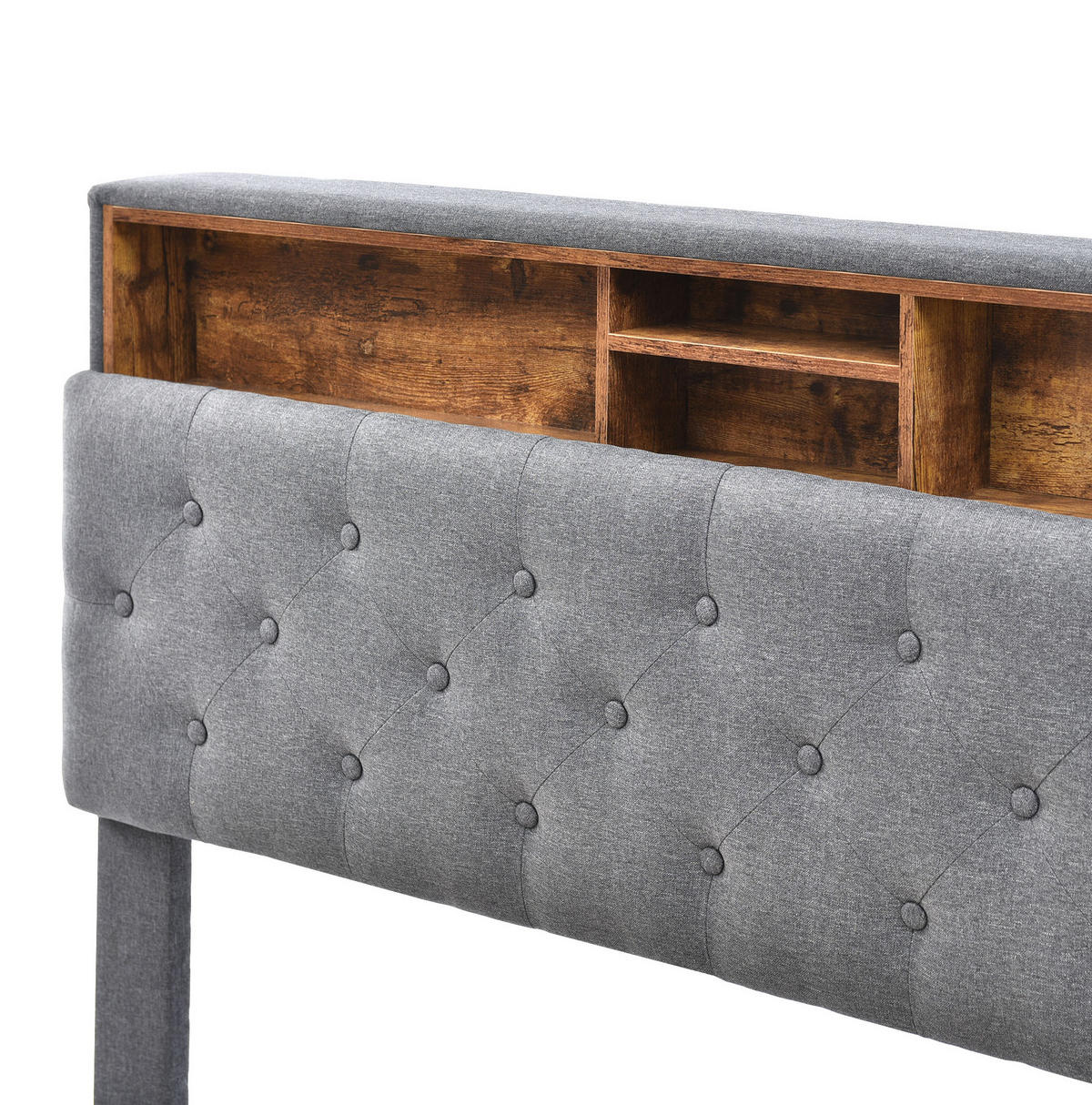 POLSTERBETT aus Massivholz 140x200 cm Grau mit Stauraum-Kopfteil und LED-Beleuchtung - Grau, Holz (140/200cm) - IVMEU