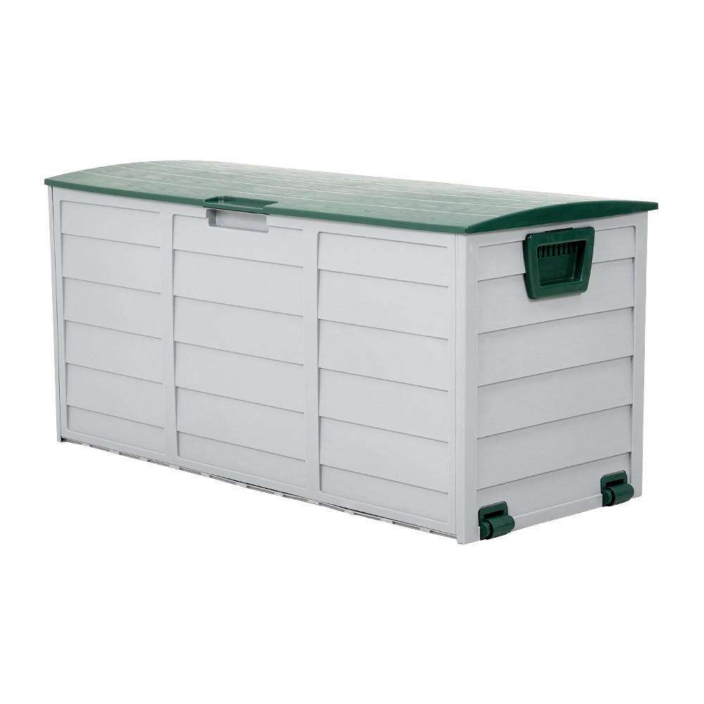 GARTENBOX 290L aus PP Kunststoff in Grün+Hellgrau mit Rollen, Modell Robuste Konstruktio 112 cm B x 49 cm T x 54 cm H - Grün, Kunststoff (112/54/49cm) - Livingandhome