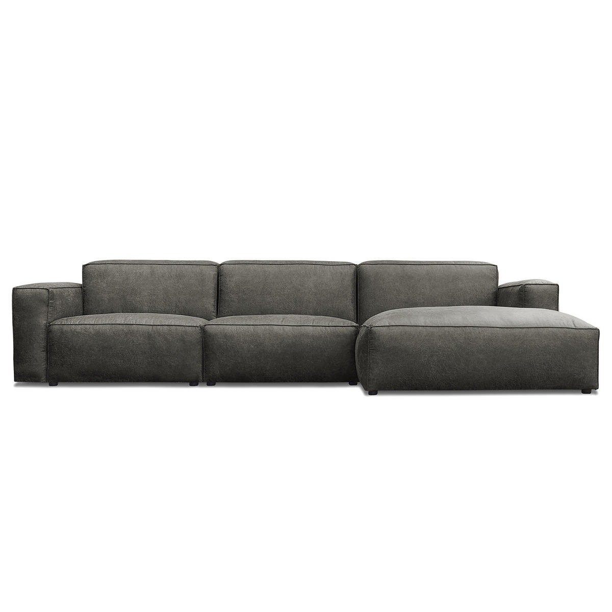 ECKSOFA mit Longchair - Dunkelgrau/Schwarz, Kunststoff (345/170cm) - home24