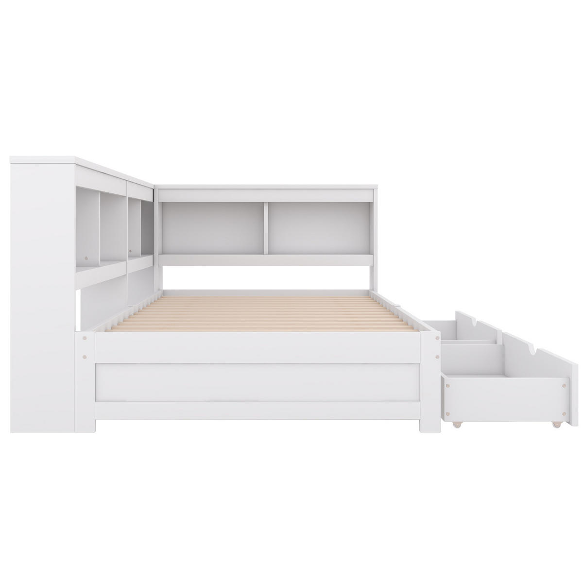 TAGESBETT 90/200 cm mit 2 Schubladen, Steckdose und 2 USB-Anschlüssen, Weiß - Weiß, Holzwerkstoff (90/200cm) - Redom
