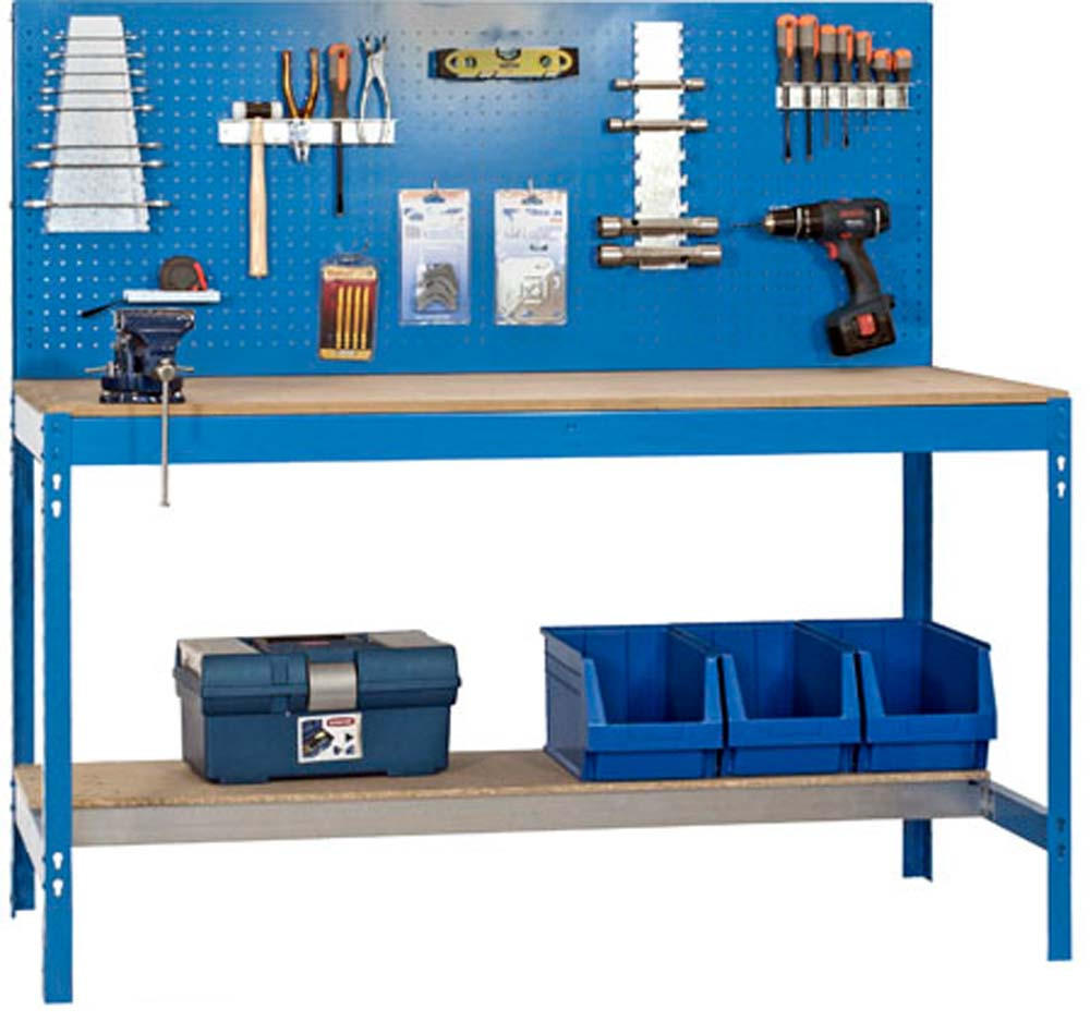 WERKBANK BUFFALO mit Werkzeugwand | HxBxT 84x120x61cm | Traglast 600kg | Blau - Blau, Metall (120/84/61cm) - PROREGAL
