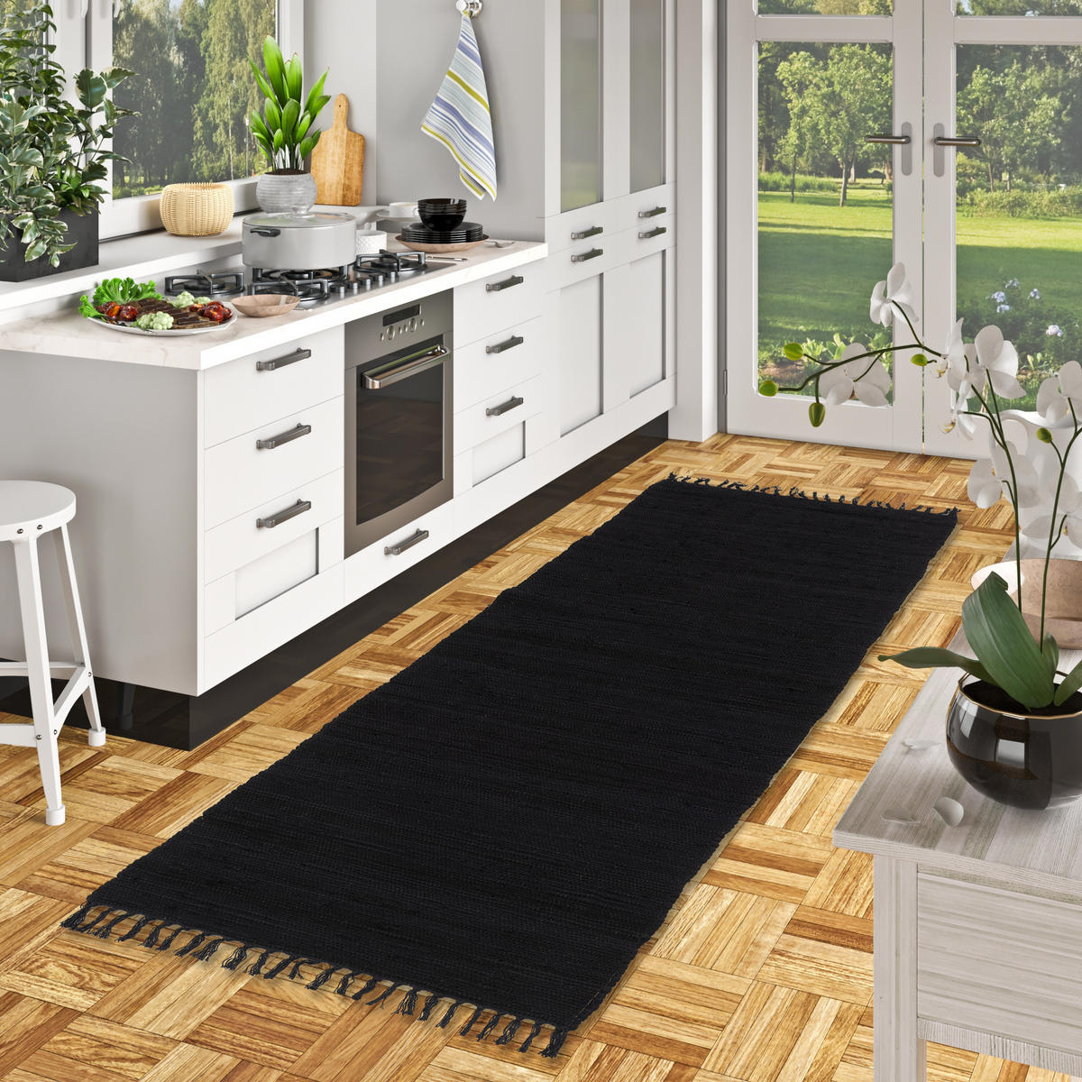 BAUMWOLLE NATUR TEPPICH LÄUFER JOLLY COTTON - Schwarz, Textil (70/140cm) - Pergamon