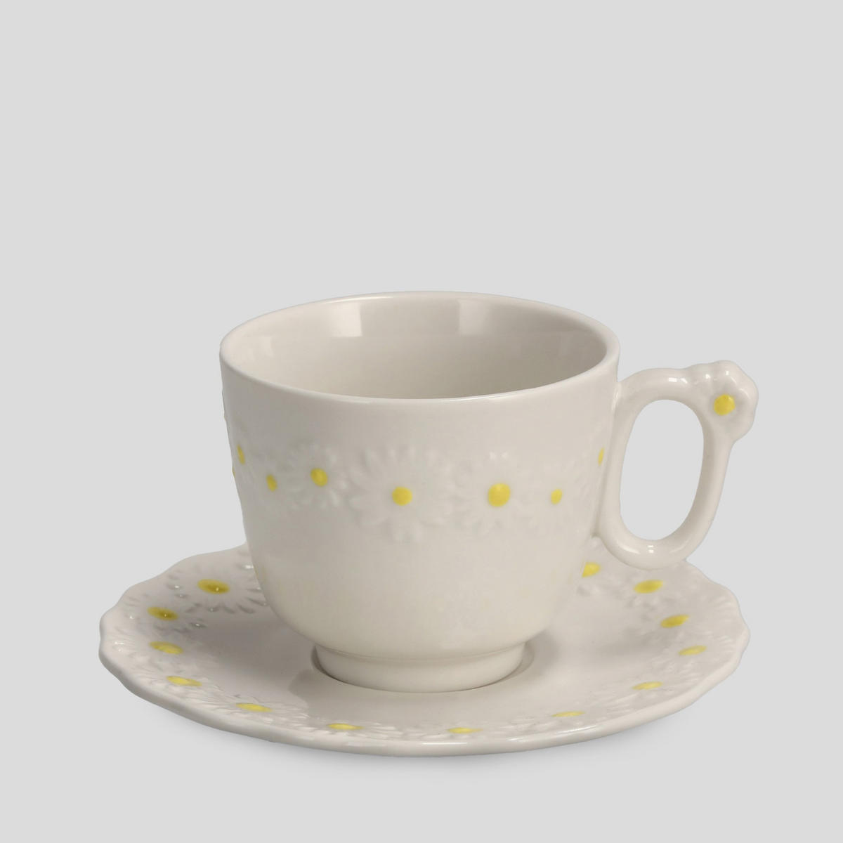 TASSE MIT UNTERTASSE Daisy - Weiß, Keramik (13.5/7.7/13.5cm) - home&you