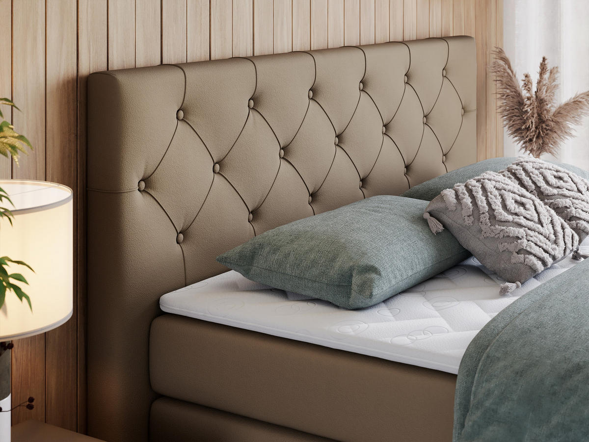 BOXSPRINGBETT KING VELEN 200/200 Braun Kunstleder - H3 - Braun, Holz/Textil (200/200cm) - MKS