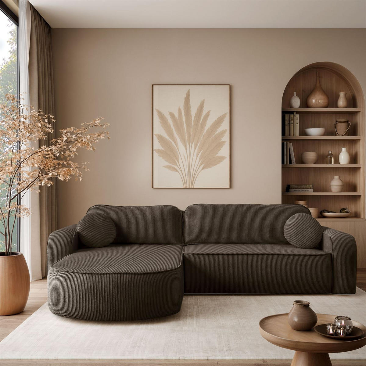 Ecksofa VENUS mit Schlaffunktion und Bettkasten, Poso 06 - Dunkelbraun, Textil (275/178cm) - Lookway