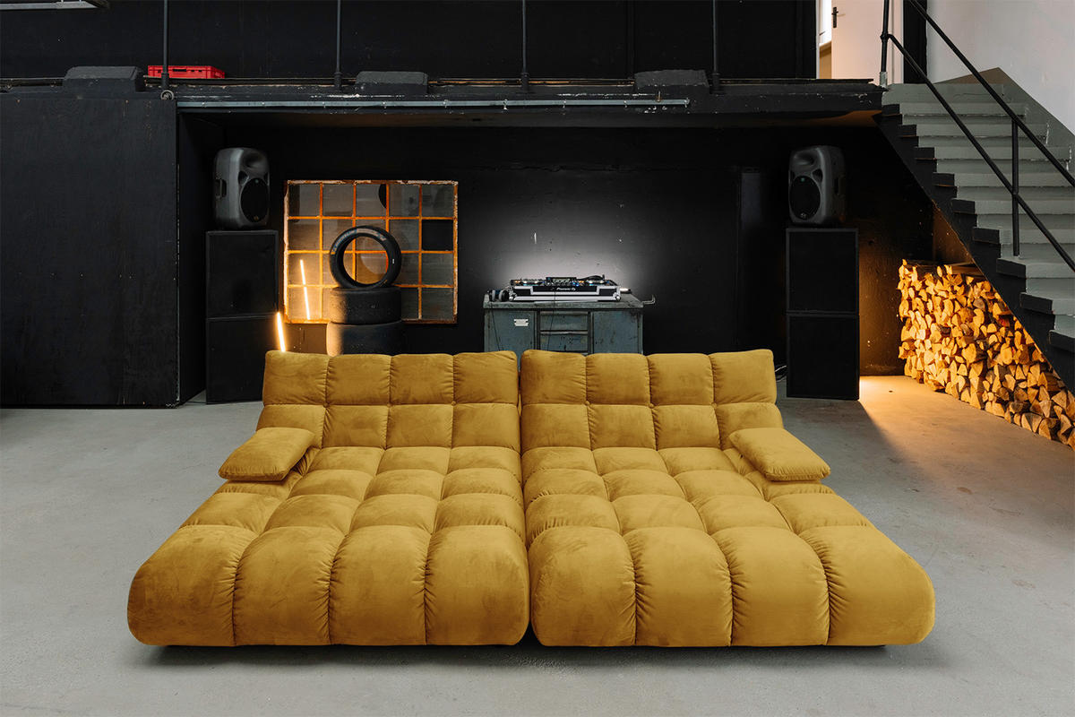 BIG SOFA VIVIEN Gelb Velvet - Currygelb/Gelb, Kunststoff/Textil (296/85/178cm) - KAWOLA