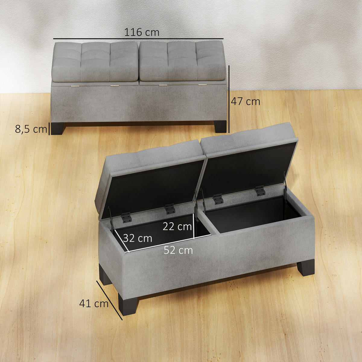 SITZBÄNKE Grau 1 Stück - Grau, Kunststoff (116/47/41cm) - GiPP