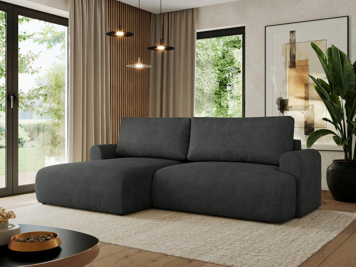 ECKSCHLAFSOFA TONO L Dunkelgrau Struktur - links - Dunkelgrau/Schwarz, Kunststoff/Textil (260/150cm) - MKS