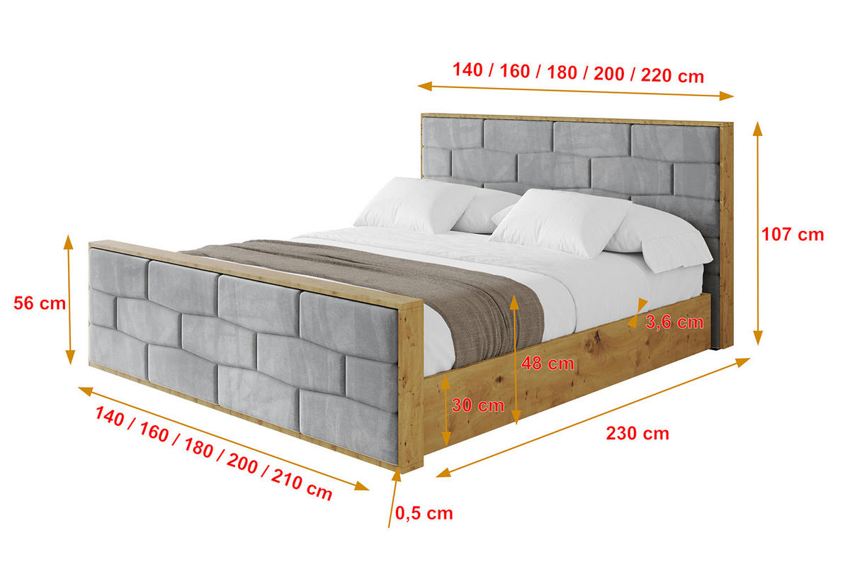 POLSTERBETT mit Bettkasten, Fußteil und Lattenrost, Boxbett mit Matratze H3/H4 - ENZO8-Z 120x200 Grau - Grau, Holzwerkstoff/Textil (120/200cm) - ALTDECOR