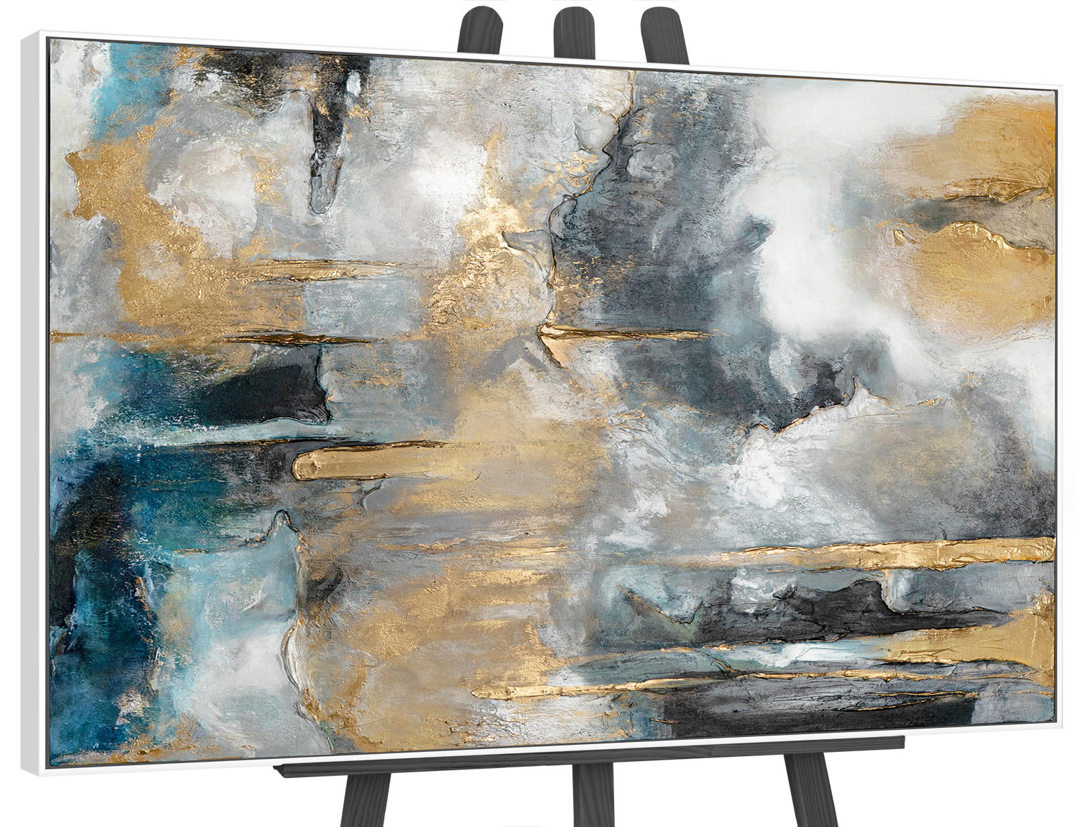 GEMÄLDE Goldene Konsonanzen II Schattenfugenrahmen Weiß 120x80 cm - Weiß, Holz (120/80cm) - YS-art gallery