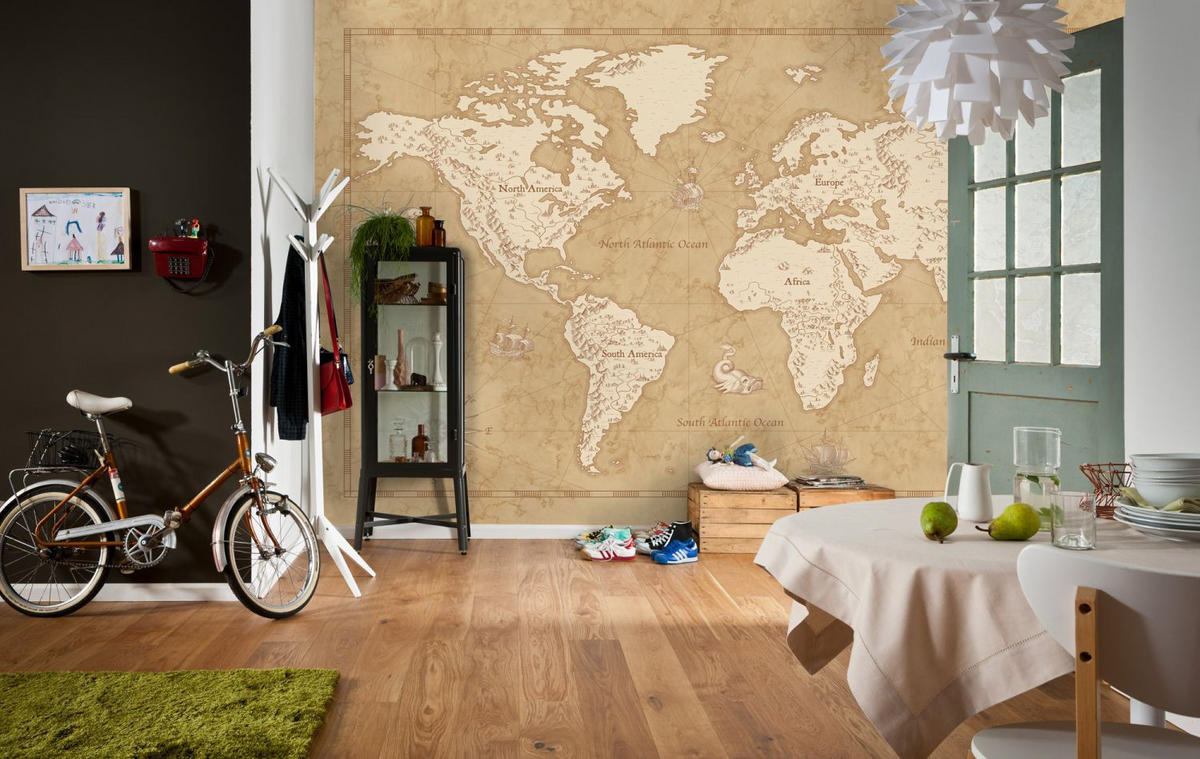 FOTOTAPETE Vintage-Weltkarte 500 x 280 cm - Beige, Papier (500/280cm) - Sanders & Sanders