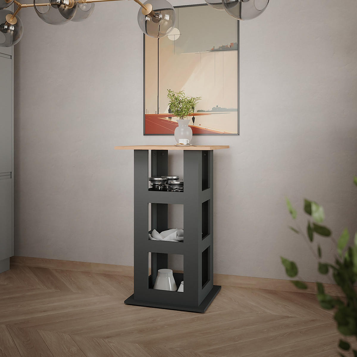 BAROVÝ STŮL Repose Zlatý dub power/antracit - medově dubová/antracitová, kompozitní dřevo (65/65/106cm) - Vicco