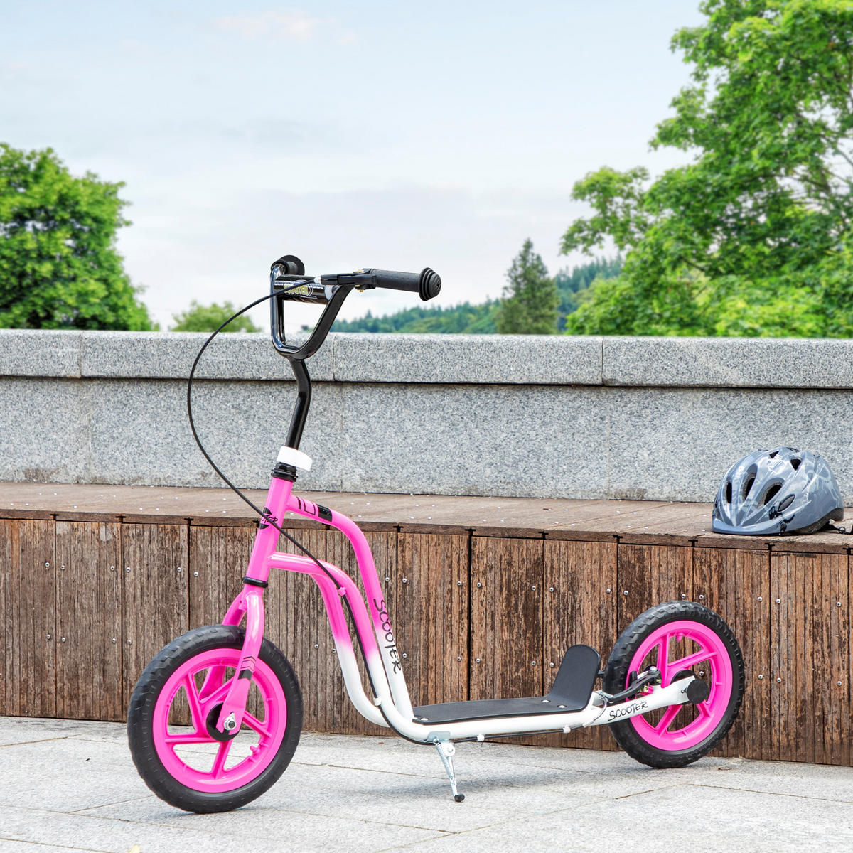 ROLLER Kinder Tretroller Kickscooter mit verstellbarem Lenker 12 Zoll Räder Rosa - Hellrosa, Kunststoff (115/50/88cm) - AIYAPLAY