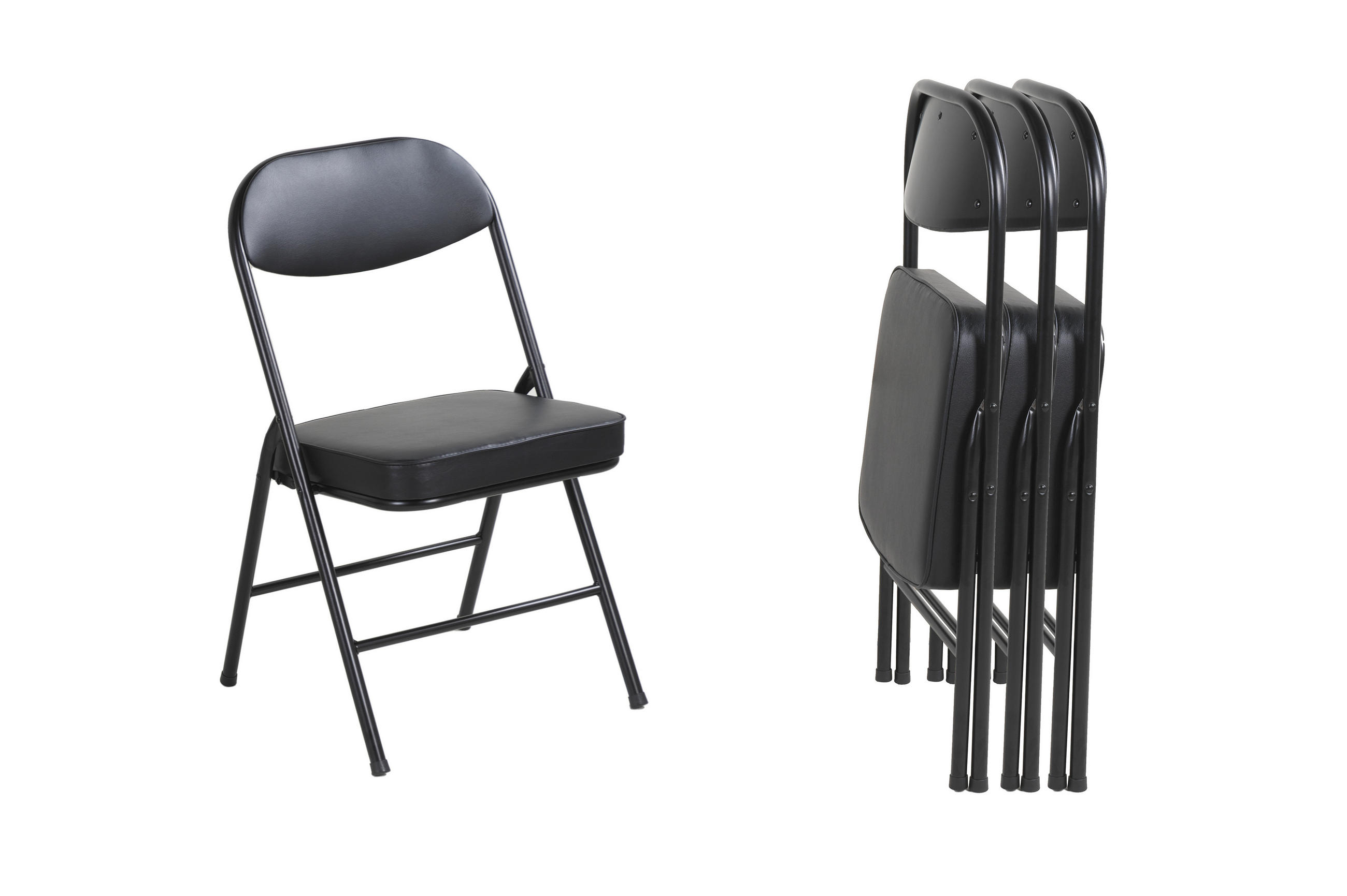 KLAPPSTUHL DE-36272 4er-Set mit PU-Lederbezug Schwarz - Schwarz, Metall (46/81.5/47cm) - ComfortXL