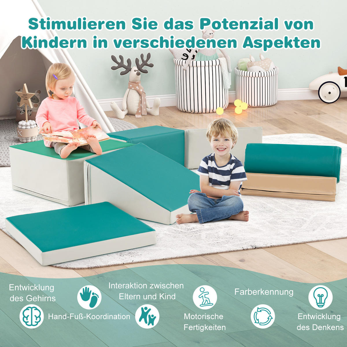 SCHAUMSTOFFBLOCK Grün (7-teilig) - Grün, Leder (40/20/40cm) - COSTWAY