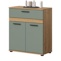 KOMMODE Salbei grün, Eiche Artisan 70 x 79 cm, Badschrank 2-türig - Salbeigrün/Schwarz, Holzwerkstoff/Kunststoff (70/79/31cm) - Inn.Furn