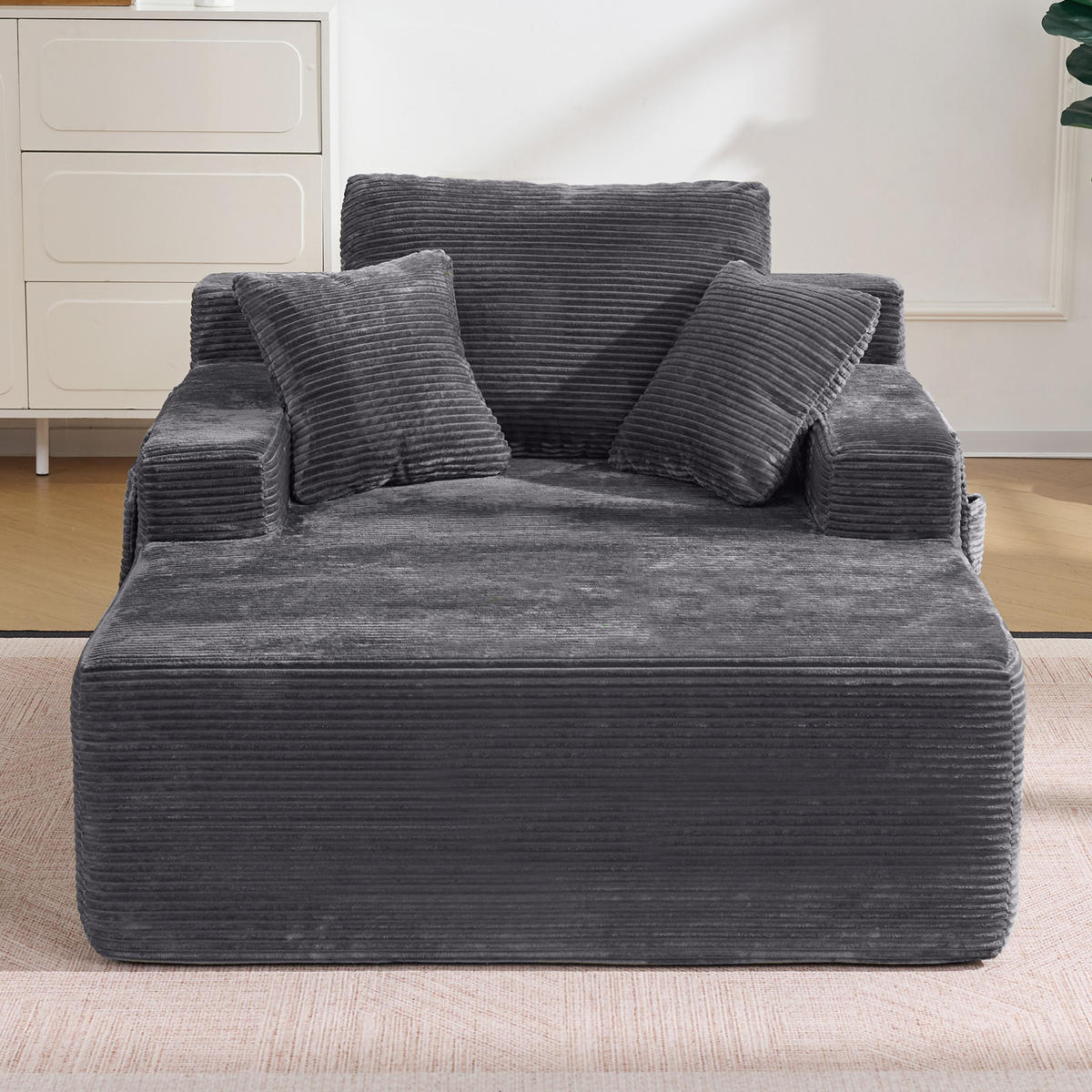 SOFAELEMENT 150/110/70 cm Dunkelgrau Cord mit 2 Staufächer - Dunkelgrau, Textil (70/150/110cm) - Oxeza