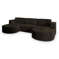 ROHOVÁ SEDAČKA VEZZO hnědá - šedá/hnědá, dřevo/textil (347/174cm) - MASSENO