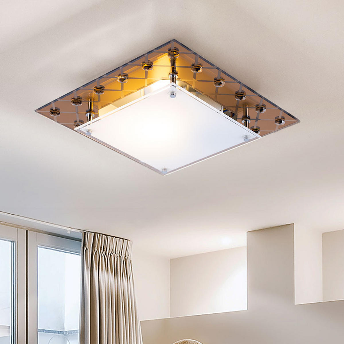 LED DECKENLEUCHTE Metall Kupfer Kristalloptik Glas - Kupferfarben, Glas (26/26/8.5cm) - Esto