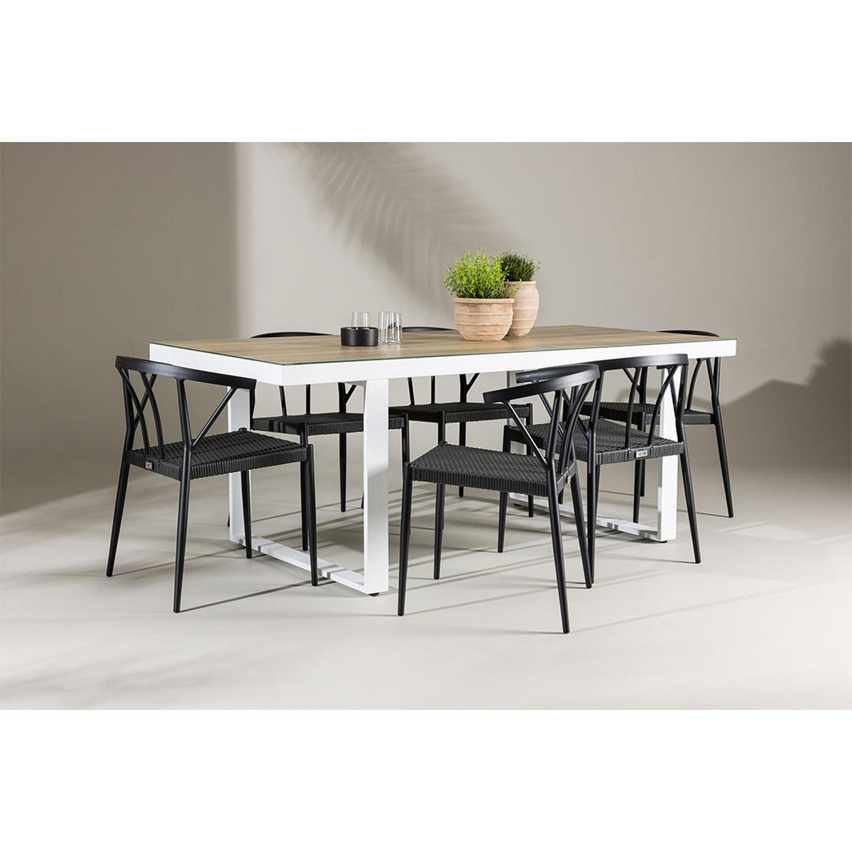 GARTENSET, MerloStina, Tisch Weiß, Holz, 90 x 200 x 75 cm, 7-teilig - Weiß, Holz - ebuy24