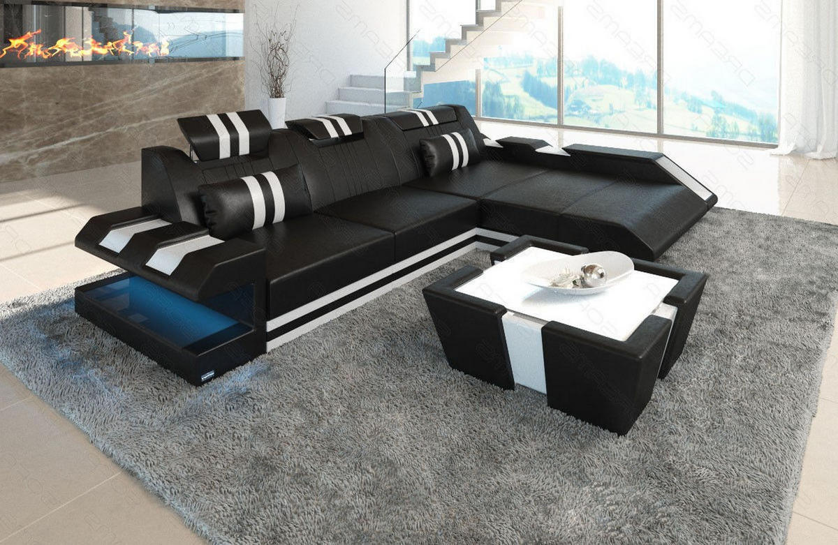 ECKSOFA Apollonia L - Schwarz, Leder (190/295cm) - Sofa Dreams