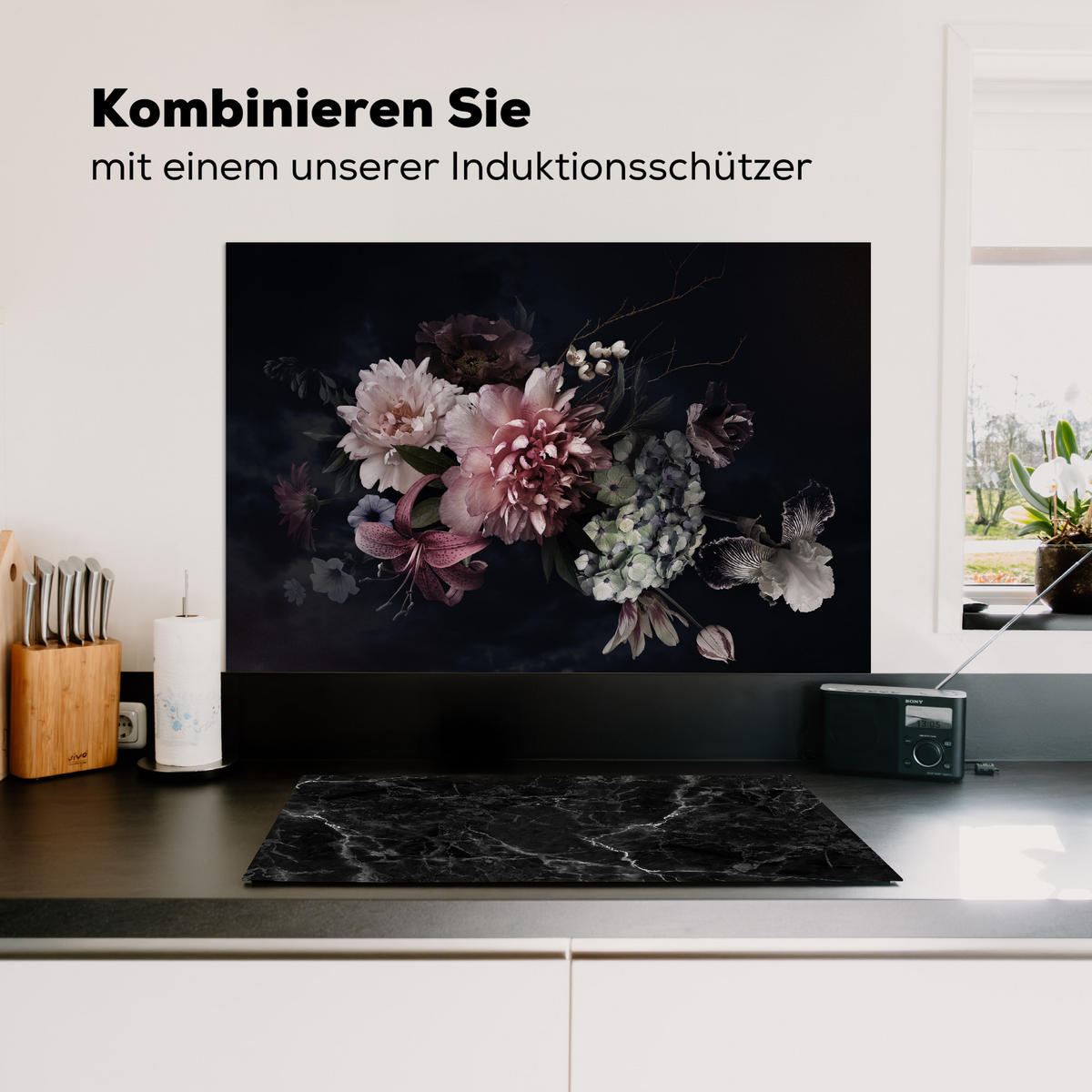 SPRITZSCHUTZ KÜCHE Blumen - Vintage - Pastell - Rosa - Weiß 90x60 cm - Altrosa, Metall (90/0.3/60cm) - MuchoWow
