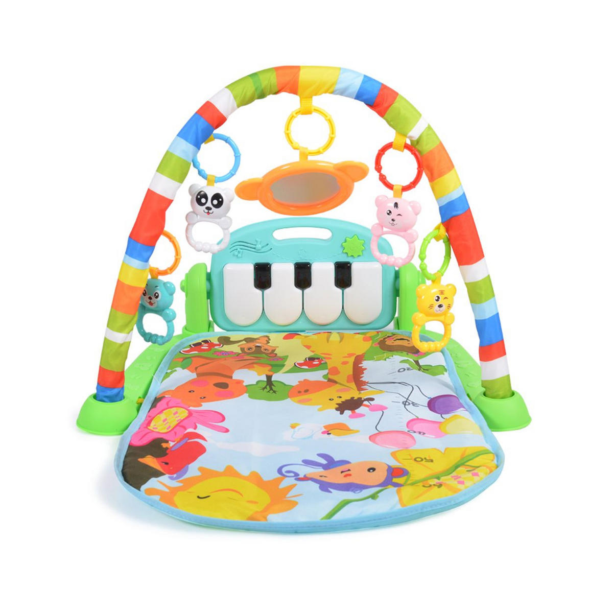 SPIELBOGEN Fitness Boy grün 75 x 63 cm, Krabbeldecke, Musiktasten, Dschungeltiere, ab 6 Monate - Grün, Textil (63/50/75cm) - Moni