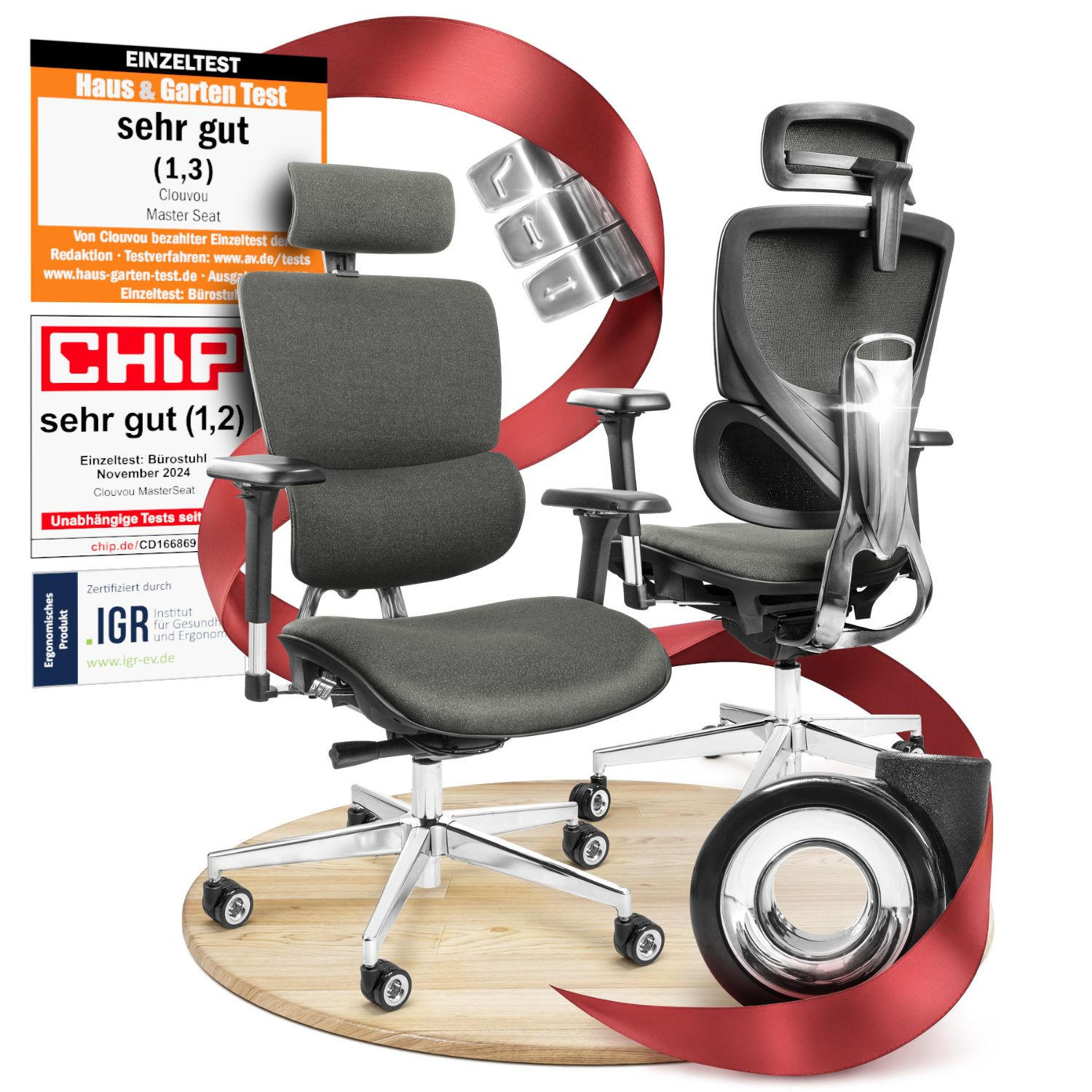 BÜROSTUHL MasterSeat Schwarz - Silberfarben/Schwarz, Kunststoff/Textil (70/135/70cm) - Clouvou