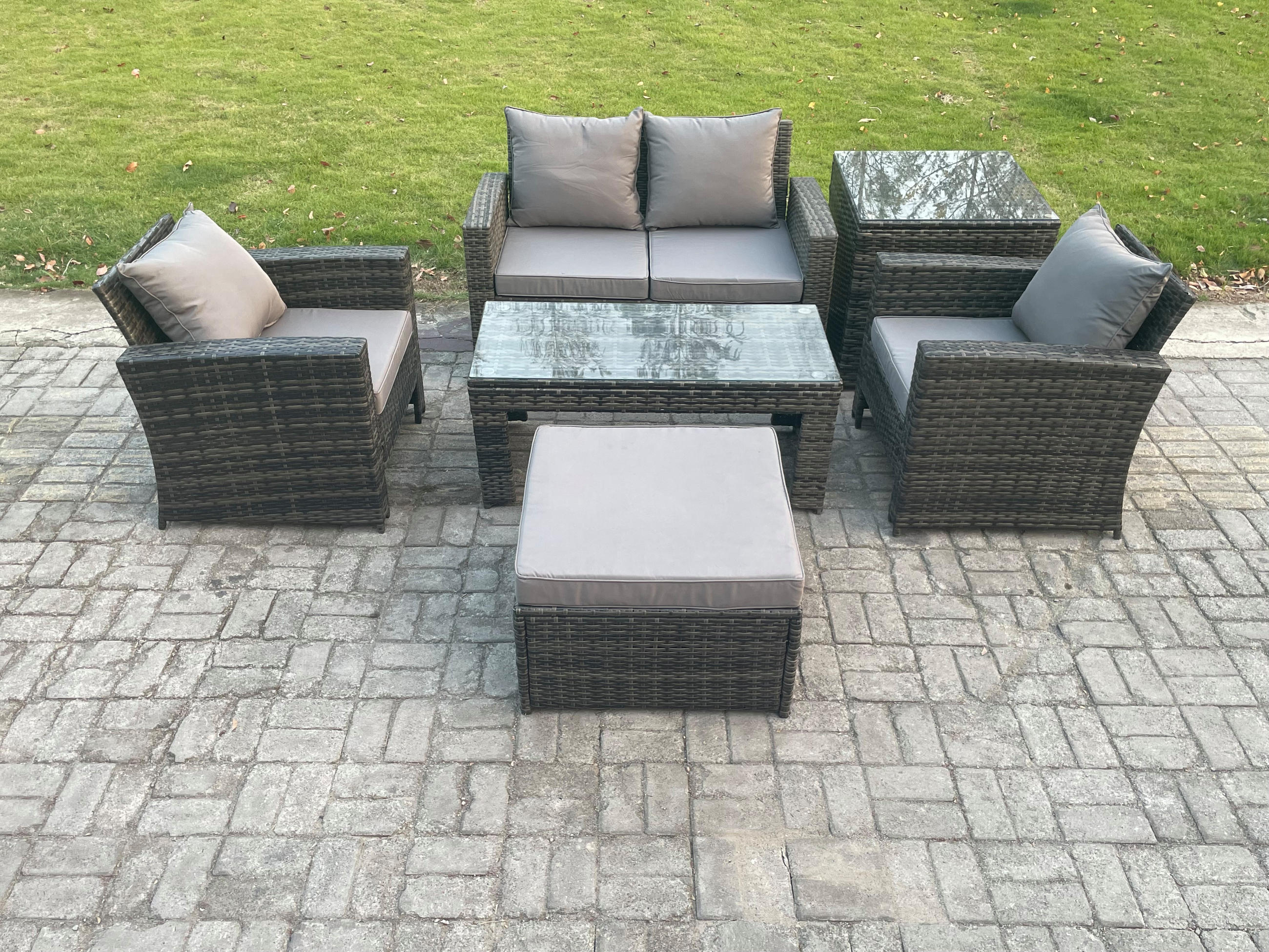 GARTENSET Polyrattan Dunkelgrau 5-Sitzer - Dunkelgrau, Metall - Fimous