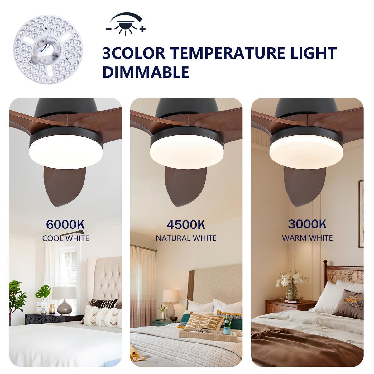 DECKENVENTILATOR DE-16250 36 Zoll mit Steuergriff & LED Naturholz - Walnussfarben, Holz (107/107/45cm) - ComfortXL