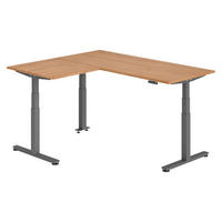 ECKSCHREIBTISCH elektrisch höhenverstellbar L-Form 160/180/74 cm in Nussbaumfarben/Graphitfarben - Nussbaumfarben/Graphitfarben, Holzwerkstoff (160/180/74cm) - bümö