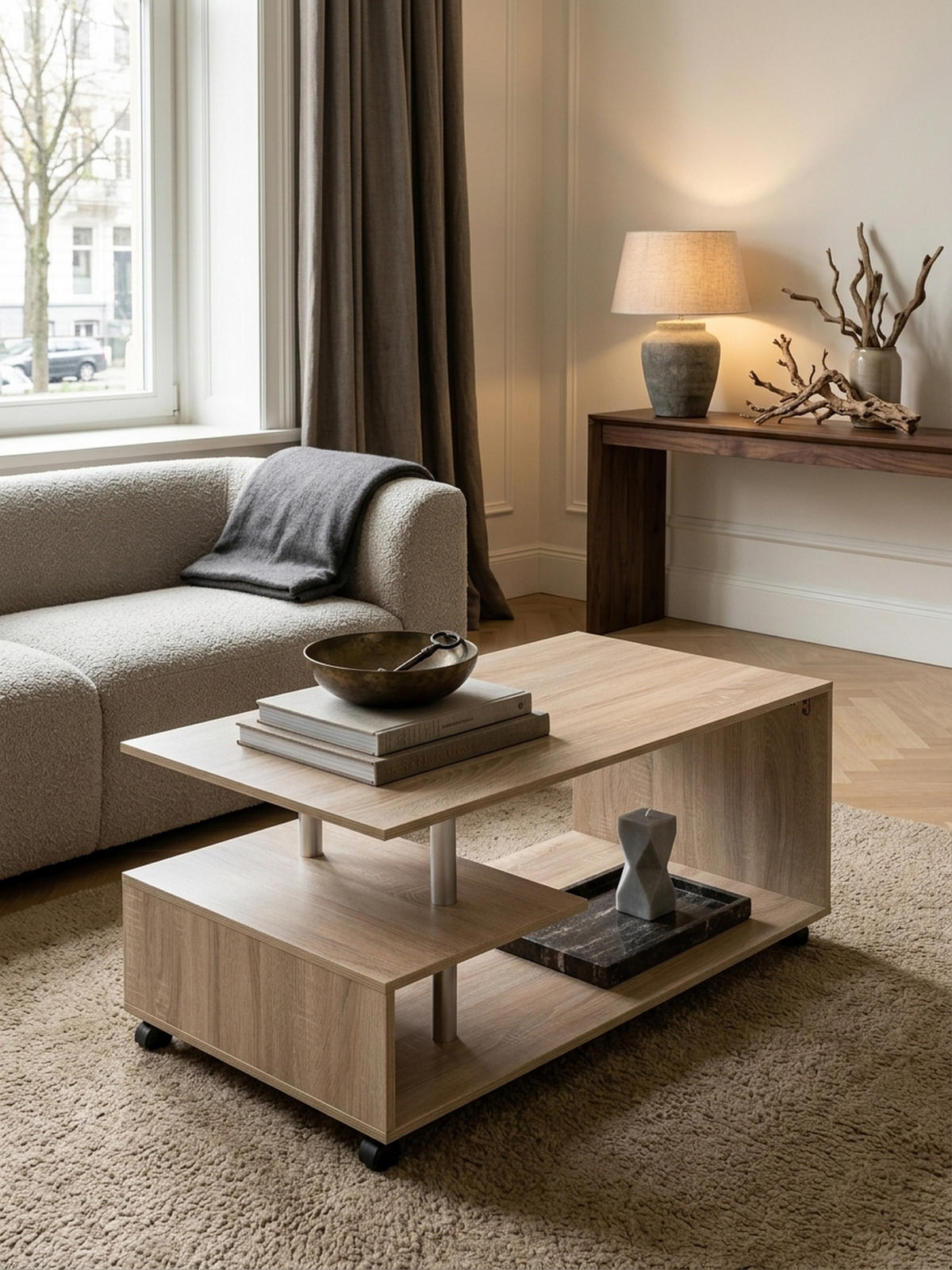 COUCHTISCH Eleganza in Grau, Melaminharzbeschichtung, mit geräumigen Ablageflächen - Beige/Schwarz, Holz (60/105/48cm) - KADIMA DESIGN