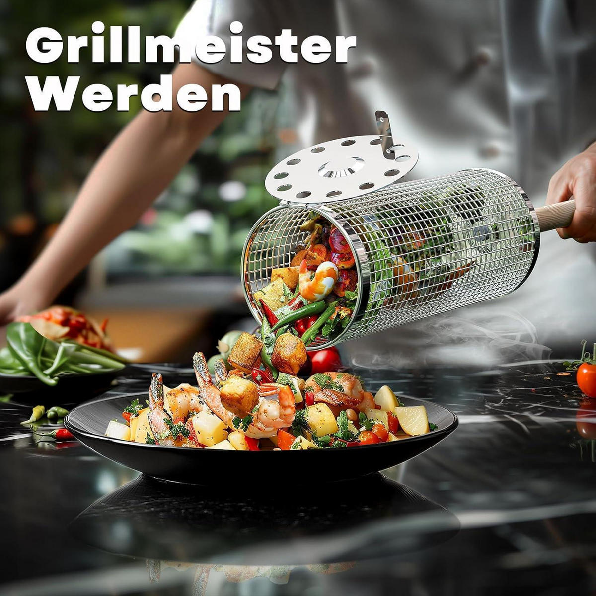 GRILLKORB 2er-Set Edelstahl mit Holzgriff - Multicolor, Metall (10/24/10cm)